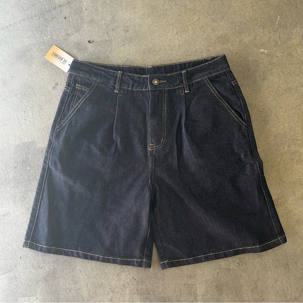 Forever 21 Black Jean Shorts with Pleated Front